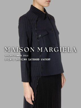 MAISON MARGIELA SS17 Navy 2-In-1 DOCKING LAYERED Wool Jacket Sz IT 38